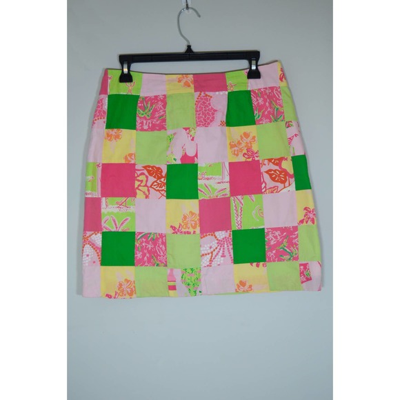 Vintage Lilly Pulitzer patchwork mini skirt pink green size 8 - Picture 2 of 4